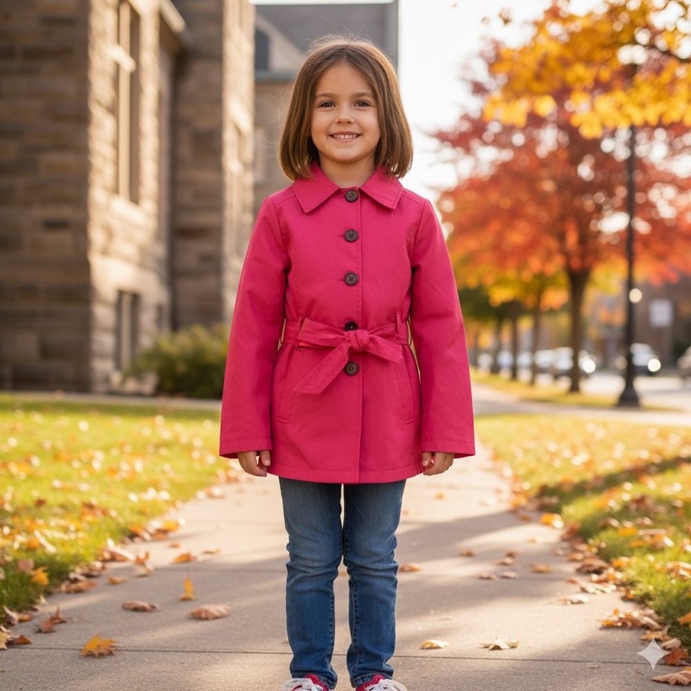London Fog Girl’s Medium Hooded Trench-coat Bright Pink 10-12